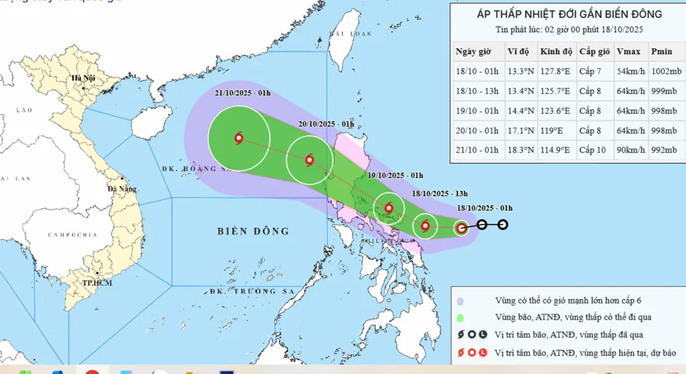 Áp thấp nhiệt đới đang hướng vào Biển Đông, sẽ thành bão số 12