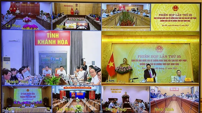 Phiên họp được kết nối trực tuyến với đầu cầu 21 tỉnh, thành phố ven biển - Ảnh: VGP/Nhật Bắc