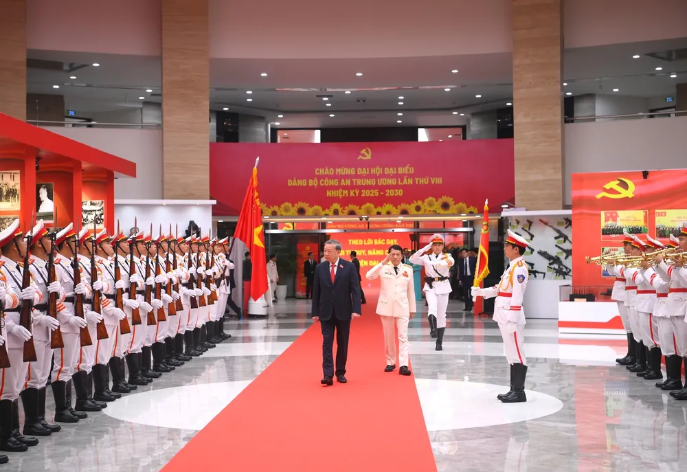 Tổng Bí thư Tô Lâm đến dự Đại hội đại biểu Đảng bộ Công an Trung ương lần thứ VIII.