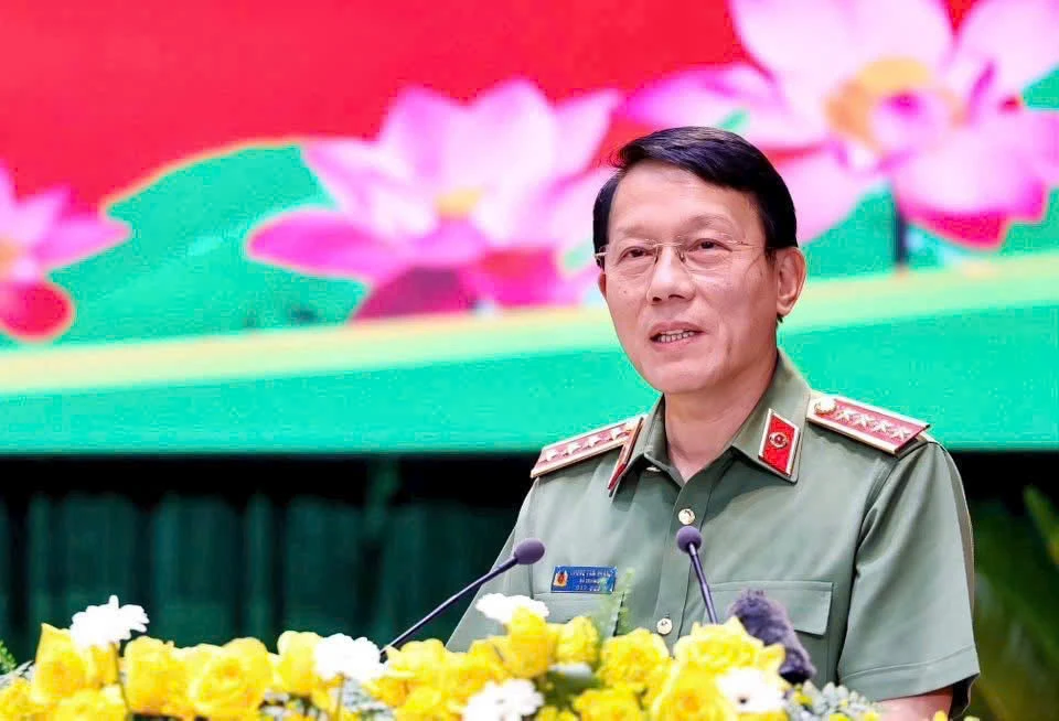 Đại tướng Lương Tam Quang, Ủy viên Bộ Chính trị, Bộ trưởng Bộ Công an phát biểu chỉ đạo tại Hội nghị