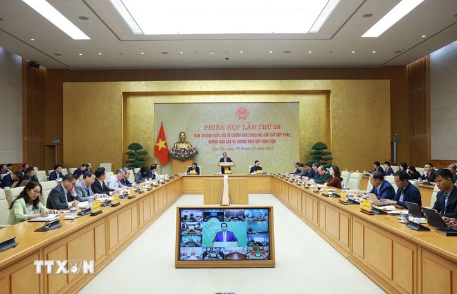 Phiên họp lần thứ 28 của Ban Chỉ đạo Quốc gia về chống khai thác hải sản bất hợp pháp, không báo cáo và không theo quy định. (Ảnh: Dương Giang/TTXVN)