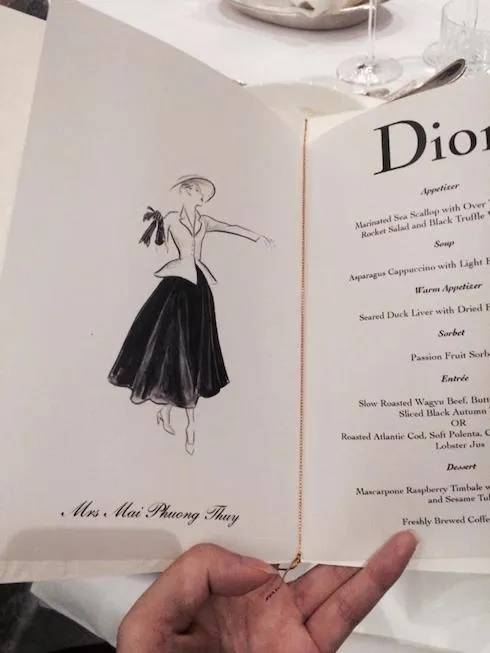 Menu đồ ăn tiệc sang với phần tên của Mai Phương Thúy đi kèm với đại từ nhân xưng 'Mrs'. (Ảnh: FBNV) mai phương thúy