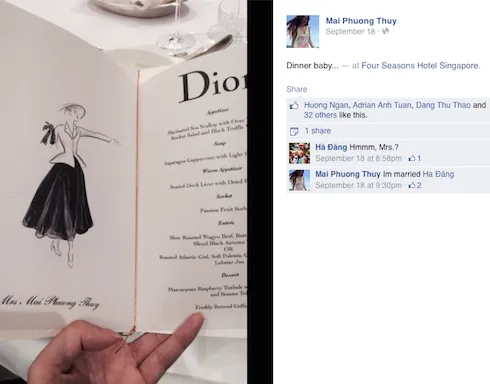 Mai Phương Thúy thú nhận rằng đã kết hôn trong phần bình luận trả lời bạn thân là người mẫu Hà Đăng. mai phương thúy
