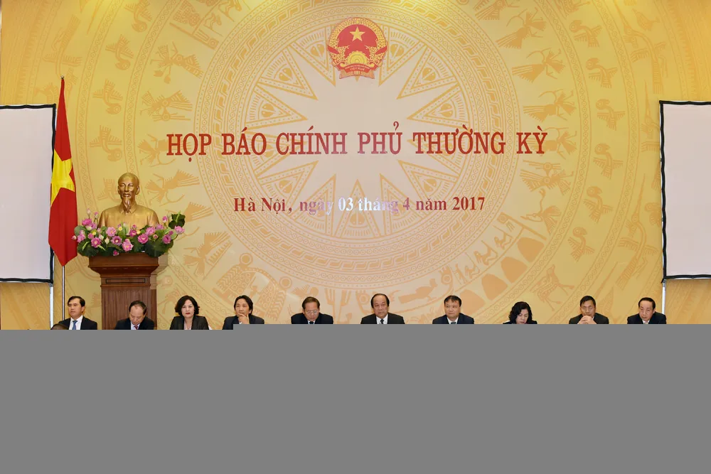 Toàn cảnh buổi họp báo thường kỳ Chính phủ tháng 3/2017. Ảnh: VGP/Nhật Bắc