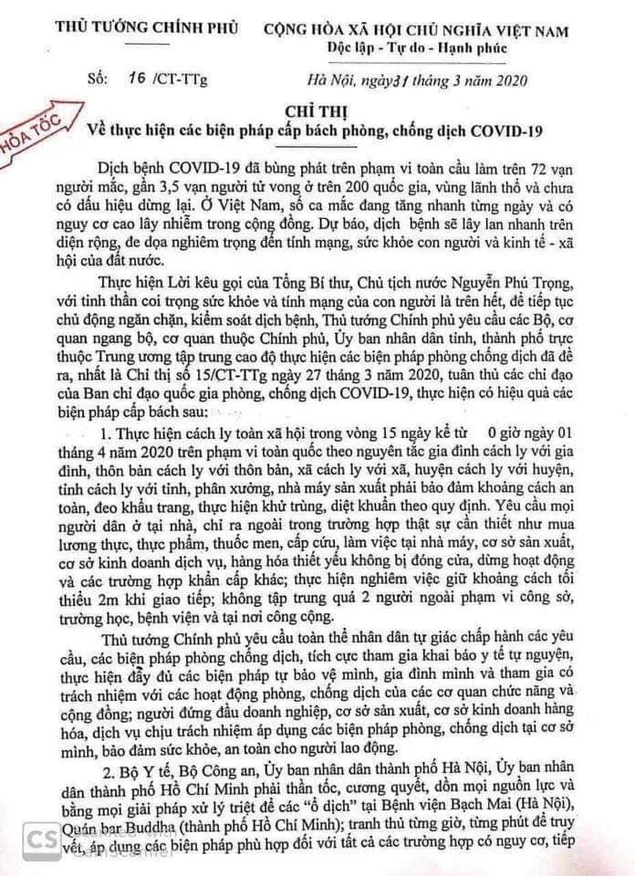 Thủ tướng: Cách ly toàn xã hội từ 0 giờ 1-4 trên toàn quốc ảnh 2 Thủ tướng: Cách ly toàn xã hội từ 0 giờ 1-4 trên toàn quốc ảnh 2
