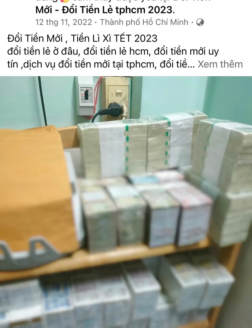 Một tài khoản trên Facebook công khai dịch vụ đổi tiền