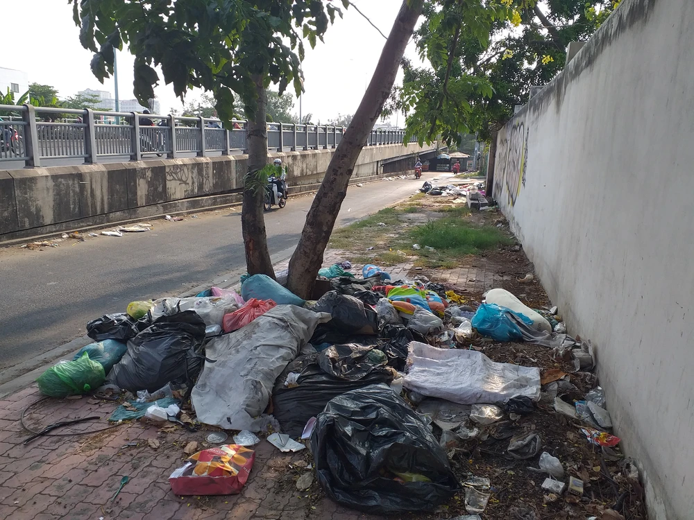 Hình ảnh ngập ngụa rác hai bên cầu Him Lam (quận 7, TP.HCM)