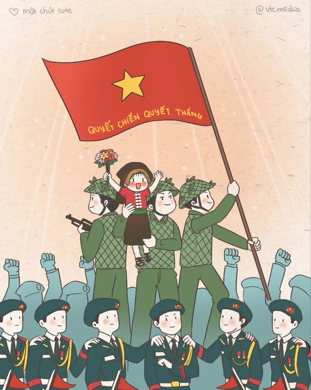 Hiện hình ảnh em bé Điện Biên đã được ký họa thành hình vẽ. Ảnh: Một chút cute hình ảnh em bé điện biên