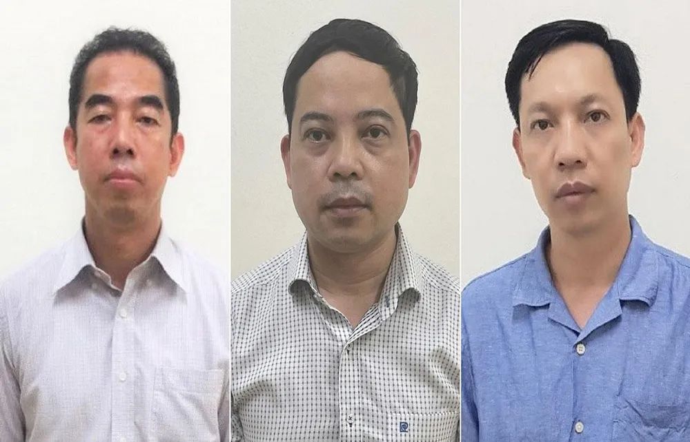 Từ trái qua: Bị can Tô Anh Dũng, Phạm Trung Kiên, Vũ Anh Tuấn. Ảnh: Bộ Công an Từ trái qua: Bị can Tô Anh Dũng, Phạm Trung Kiên, Vũ Anh Tuấn. Ảnh: Bộ Công an