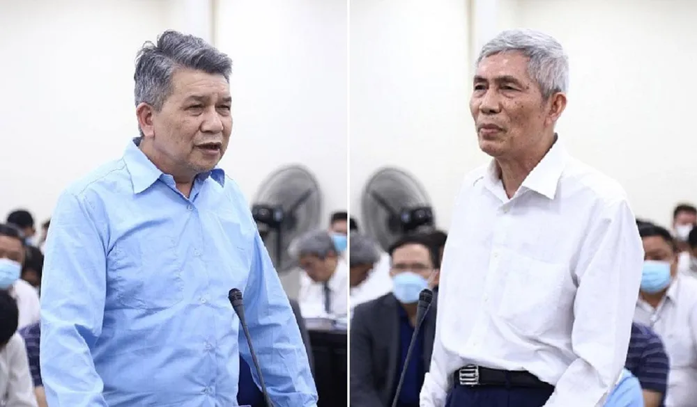 Bị cáo Trần Ngọc Hà (trái) và Lâm Chí Quang tại tòa. Ảnh: UYÊN TRANG