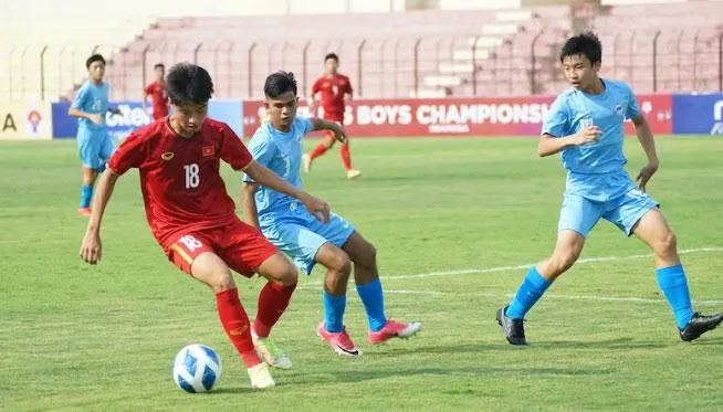 Trận U-16 VN thắng U-16 Singapore 5-1. Ảnh: AFF
