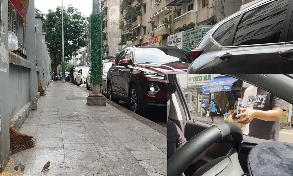 Hàng dãy ô tô đỗ tại nơi không được phép và phải trả tiền cho những người trông giữ ở đây. Ảnh: TÂN - YÊN