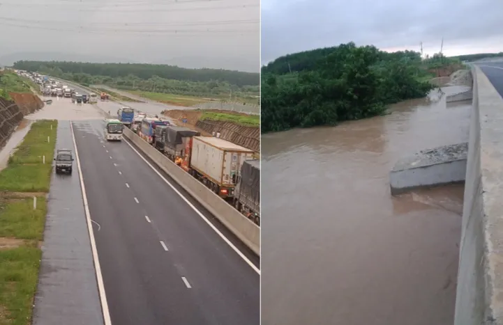 Hình ảnh đoạn cao tốc bị ngập vào sáng 29-7. Ảnh: Ban QLDA Thăng Long