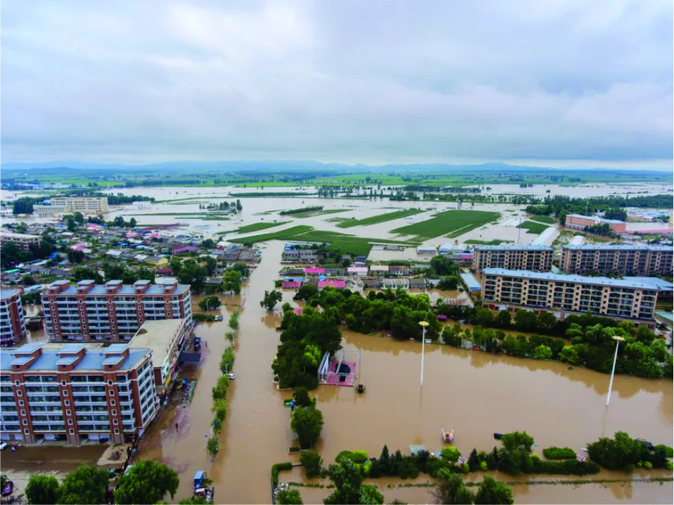 Ngập lụt ở Cáp Nhĩ Tân, tỉnh Hắc Long Giang, đông bắc Trung Quốc. (Ảnh do Tân Hoa Xã chụp ngày 5-8)