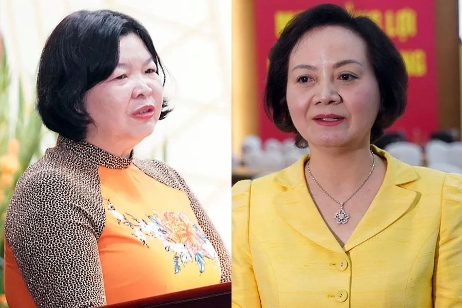 Bà Cao Xuân Thu Vân, Phó Chủ tịch UBND tỉnh Bạc Liêu (trái) và Bộ trưởng Bộ Nội vụ Phạm Thị Thanh Trà tại hội nghị sáng 25-5. Ảnh: NGUYỆT THU