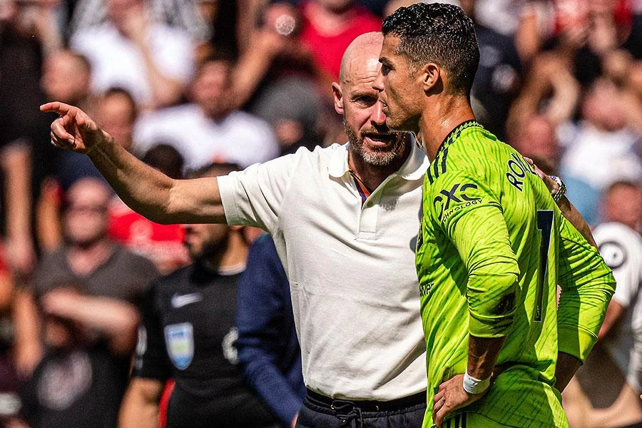 Hai chiến thắng gần nhất của MU, ông Ten Hag đều cho Ronaldo ra sân từ ghế dự bị. Ảnh: GETTY