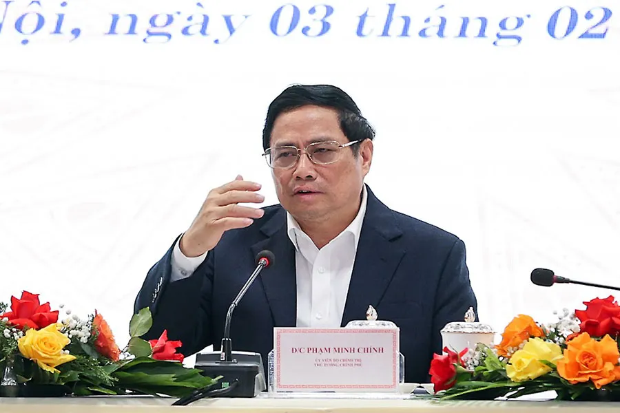 Thủ tướng Phạm Minh Chính phát biểu chỉ đạo tại hội nghị sáng 3-2. Ảnh: VGP Thủ tướng Phạm Minh Chính phát biểu chỉ đạo tại hội nghị sáng 3-2. Ảnh: VGP