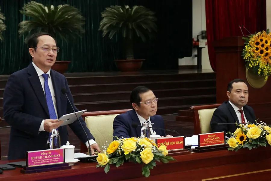 Bộ trưởng Bộ KH&amp;CN Huỳnh Thành Đạt phát biểu tại hội thảo. Ảnh: THANH TUYỀN