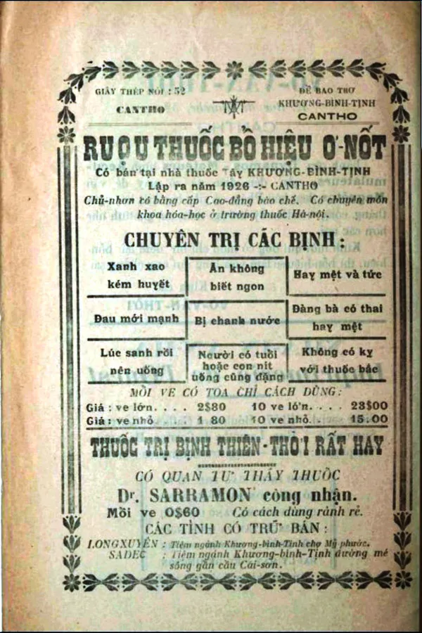 Quảng cáo rượu thuốc bổ hiệu Ơ-nốt cuối sách Tuồng Kim Thạch kỳ duyên. Ảnh: ĐÌNH BA