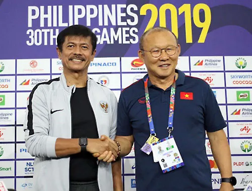 HLV Sjafri và HLV Park Hang-seo tại SEA Games 2019. Ảnh: ND
