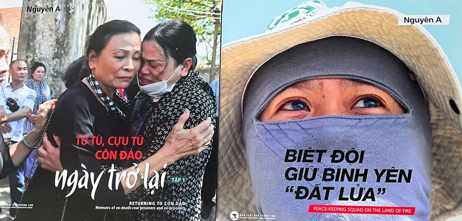 Hai tác phẩm sách ảnh: Tử tù, cựu tù Côn Đảo ngày trở lại và Biệt đội giữ bình yên “đất lửa”. Ảnh: QUỐC HƯƠNG