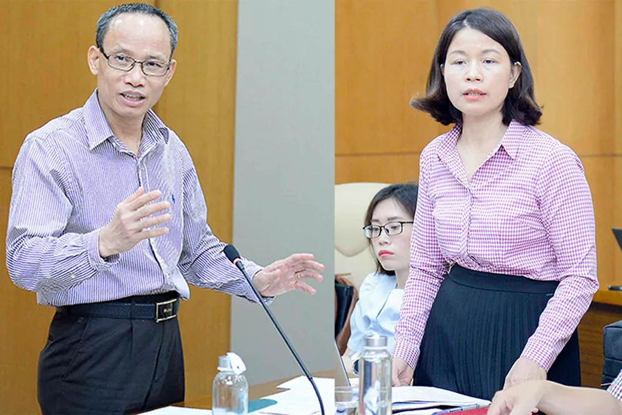 TS Cấn Văn Lực, Viện Đào tạo và Nghiên cứu BIDV và TS Nguyễn Thị Thu Hồng, Học viện Tư pháp, tại buổi hội thảo. Ảnh: P.THẮNG