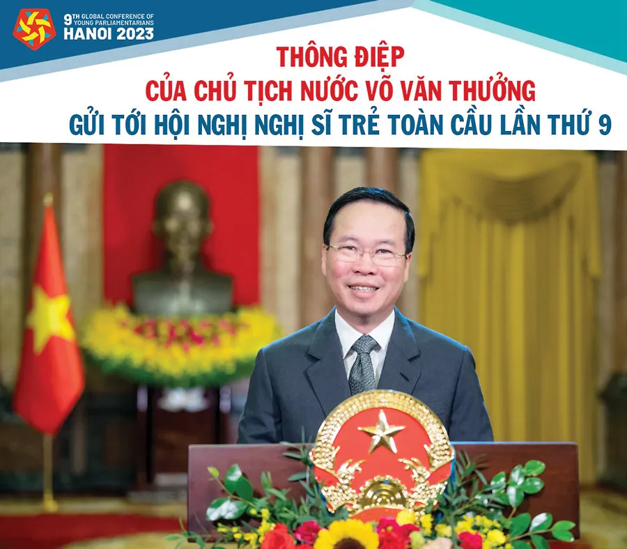 Chủ tịch nước Võ Văn Thưởng gửi thông điệp đến Hội nghị Nghị sĩ trẻ toàn cầu lần thứ chín. Ảnh: Quochoi.vn P7_MAU_thunguyet.jpg