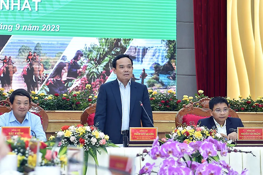 Phó Thủ tướng Trần Lưu Quang phát biểu tại hội nghị. Ảnh: VÕ TÙNG P4_bai-votung-dieuphoitaynguyen.jpg
