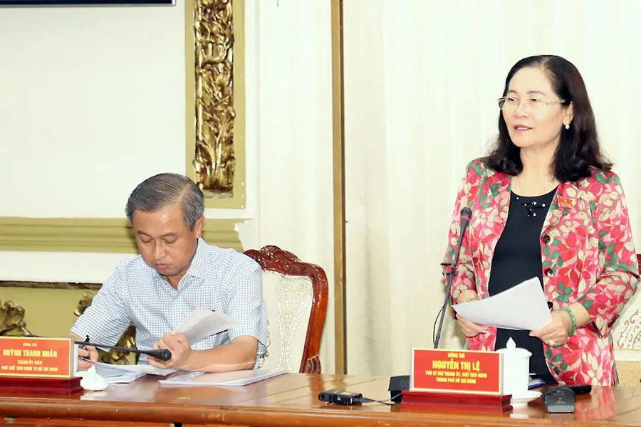 Chủ tịch HĐND TP.HCM Nguyễn Thị Lệ phát biểu tại buổi giám sát. Ảnh: THANH THÙY Nhiều không gian mở để hoàn thiện chính quyền đô thị TP.HCM