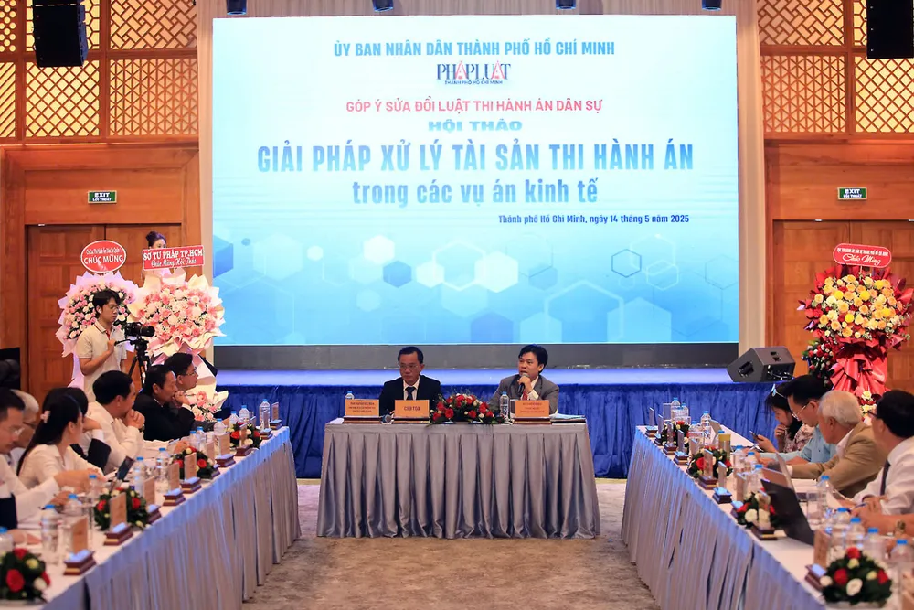 Hội thảo “Góp ý sửa đổi Luật Thi hành án dân sự - Giải pháp xử lý tài sản thi hành án trong các vụ án kinh tế” do báo Pháp Luật TP.HCM tổ chức vào sáng 14-5
