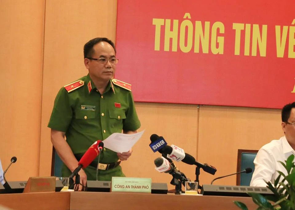 Thiếu tướng Nguyễn Thanh Tùng, Phó Giám đốc Công an TP Hà Nội thông tin tại cuộc họp báo của UBND TP Hà Nội chiều 9-9.