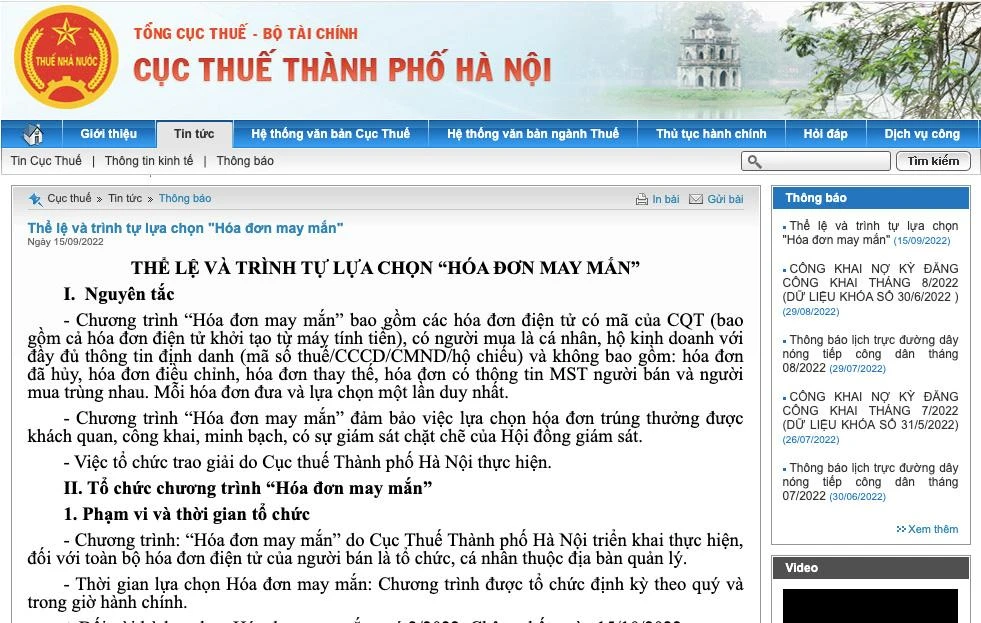 Cục Thuế Hà Nội triển khai chương trình "Hoá đơn may mắn"