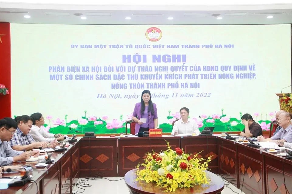 Hội nghị phản biện xã hội đối với Dự thảo Nghị quyết quy định về một số chính sách đặc thù khuyến khích phát triển nông nghiệp, nông thôn TP Hà Nội.