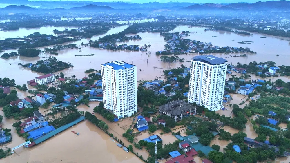 Nhiều phường tại thành phố Thái Nguyên (tỉnh Thái Nguyên) bị ngập lụt do mưa lũ sau bão số 3 gây ra. Ảnh: Dũng Nguyễn bao-so-3-thai-nguyen.jpg