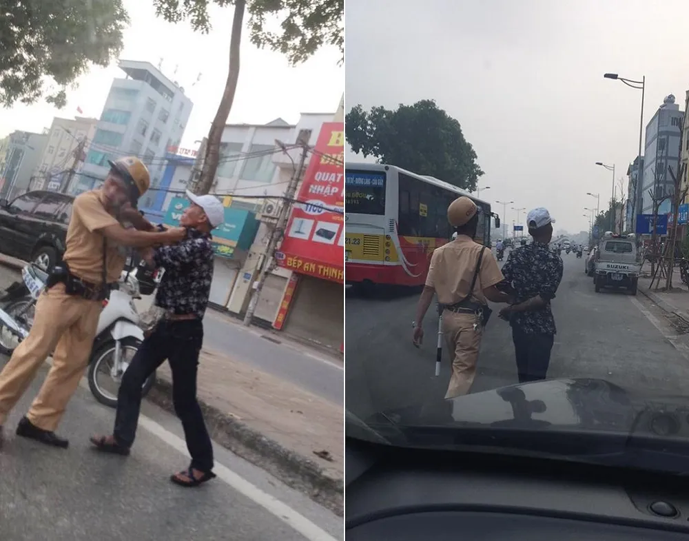 Thanh niên xăm trổ đánh tới tấp CSGT vì bị dừng xe ảnh 1 Nam thanh niên xăm trổ đánh tới tấp vào mặt CSGT và bị khống chế ngay sau đó. Ảnh: Otofun