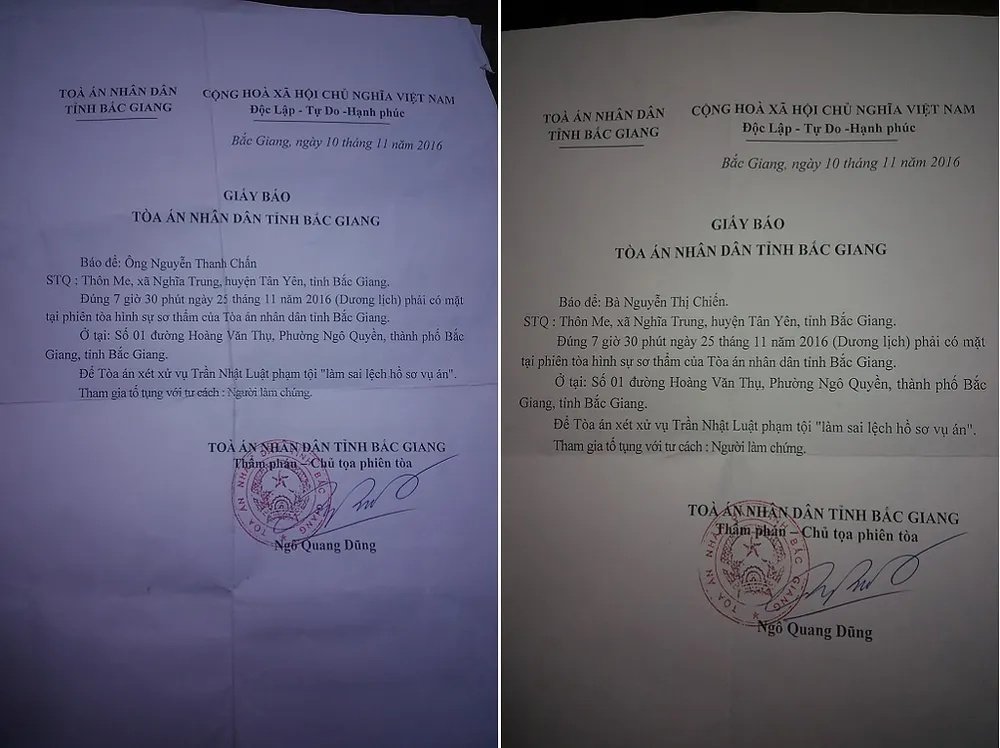 Ông Nguyễn Thanh Chấn cùng vợ được mời tới tòa với tư cách người làm chứng