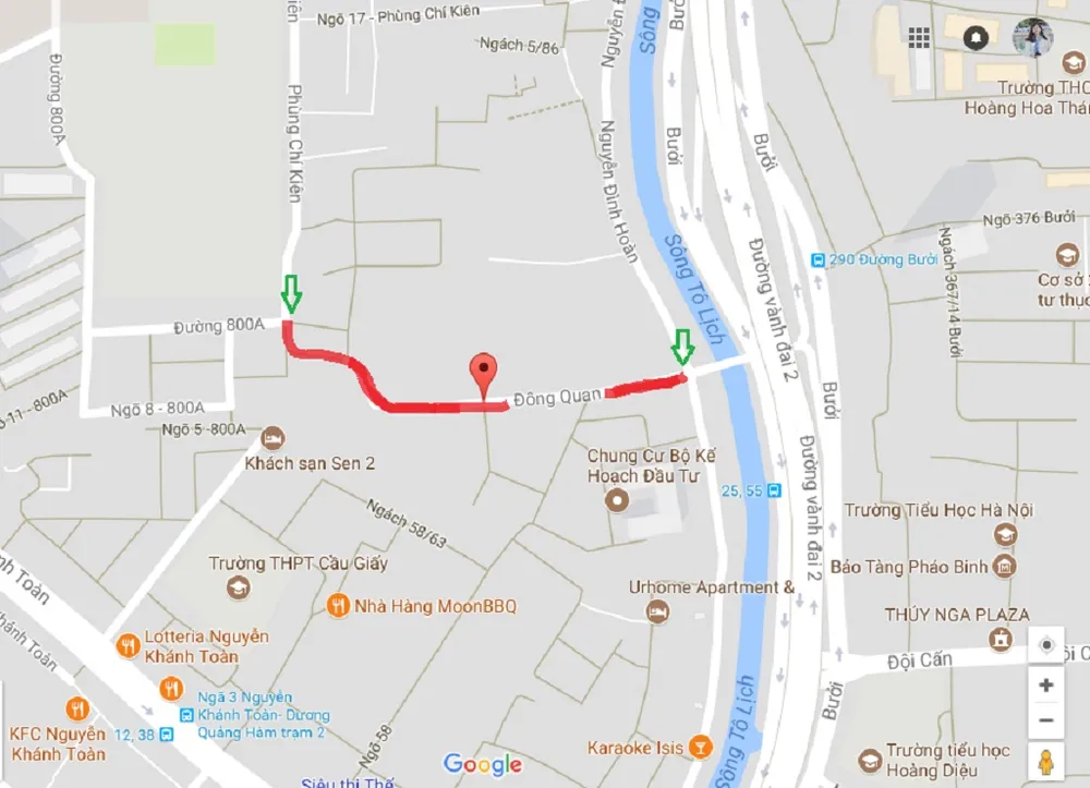 Trong 20 tuyến đường, phố mới có tên phố Trịnh Văn Bô (SN 1914-1988) nằm trên địa bàn quận Cầu Giấy (tuyến phố màu đỏ trên bản đồ).