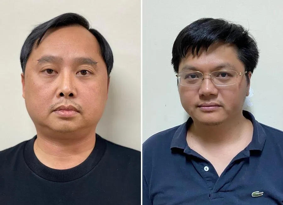 Hai bị can Đỗ Thành Nhân (trái, Chủ tịch Công ty Cổ phần Louis Holdings) và Đỗ Đức Nam (Tổng giám đốc Công ty Cổ phần Chứng khoán Trí Việt). Ảnh: CACC