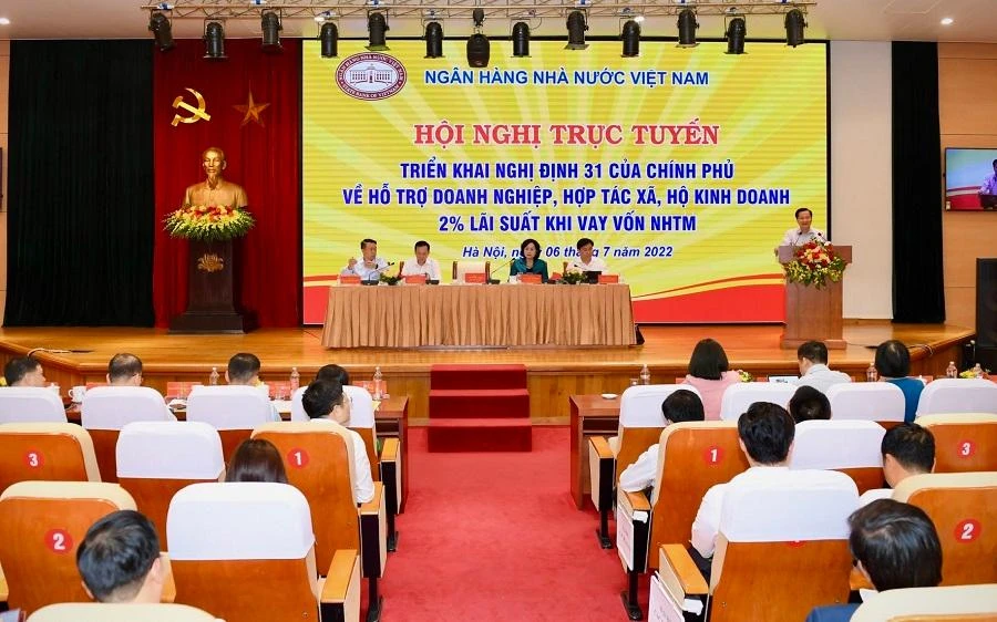 Hội nghị trực tuyến triển khai Nghị định 31/2022 về hỗ trợ doanh nghiệp, hợp tác xã, hộ kinh doanh. Ảnh: MT
