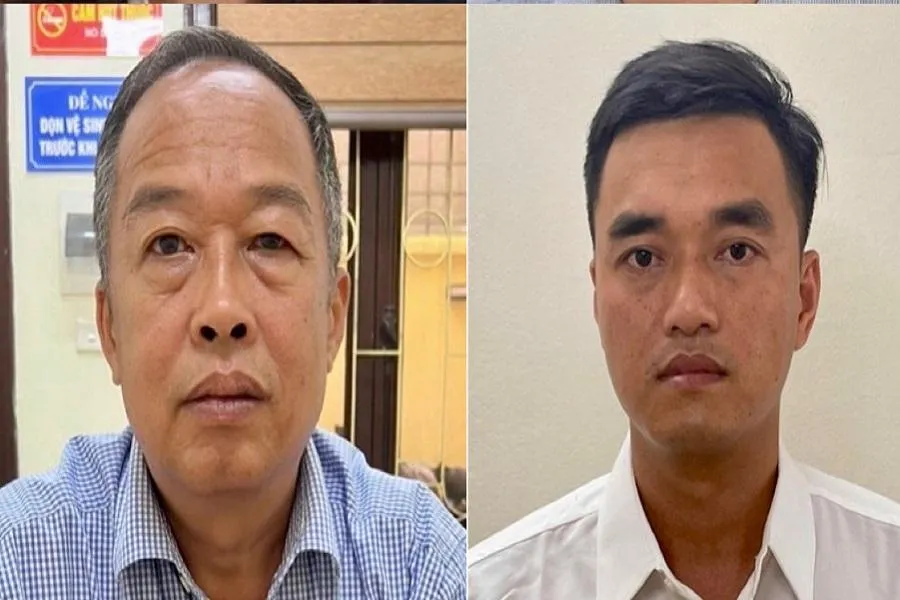 Hai bị can Trần Văn Dự (trái) và Vũ Sỹ Cường. Ảnh: CA