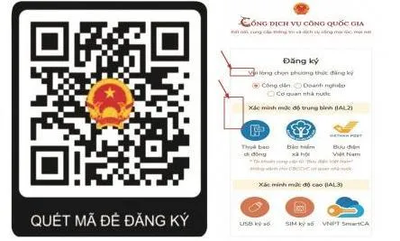 Quét mã để đăng ký tài khoản Cổng dịch vụ công quốc gia