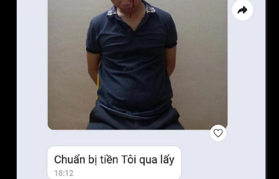 Nam thanh niên đóng kịch bị bắt cóc để tống tiền mẹ ruột. Ảnh: CA Nam thanh niên đóng kịch bị bắt cóc để tống tiền mẹ ruột. Ảnh: CA