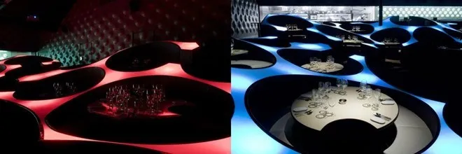 8. Blue Frog Lounge, Mumbai, Ấn Độ. Việc chia bàn trong nhà hàng Blue Frog ở Ấn Độ rất mềm mại, uyển chuyển. Đây cũng là nơi lý tưởng để bạn có thể thưởng thức âm nhạc trong ánh đèn dịu nhẹ vừa đủ.