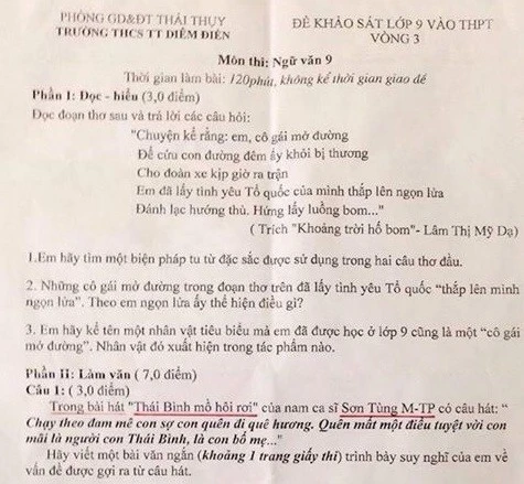 Ảnh đề thi. Nguồn Internet