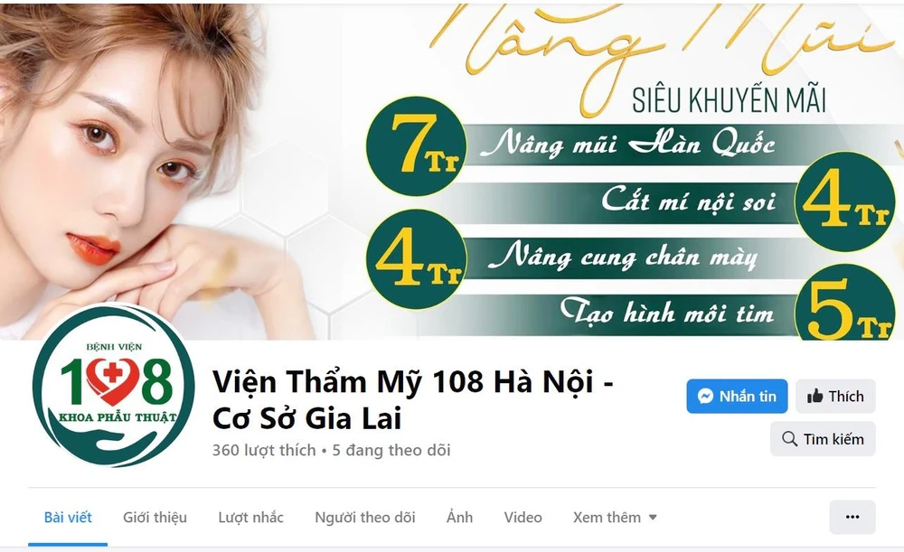Cơ sở Viện thẩm Mỹ 108 Hà Nội - Cơ sở Gia Lai hoạt động chui nhưng quảng cáo công khai, thực hiện nhiều thủ thuật phẫu thuật thẩm mỹ.
