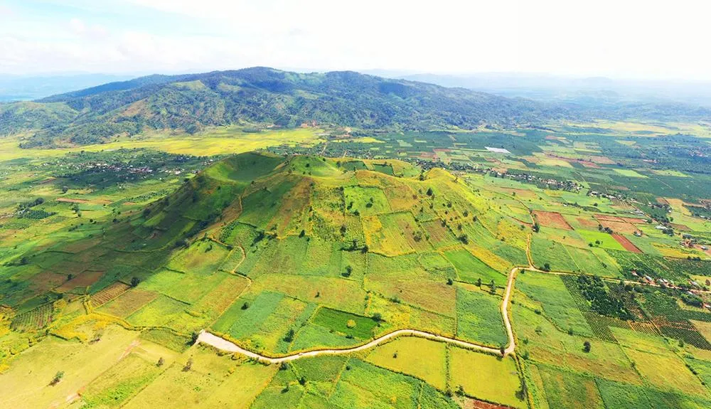 Toàn cảnh núi lửa Chư Đăng Ya trong sắc vàng rực rỡ. Mùa hoa dã quỳ báo hiệu mùa khô bắt đầu, đây là mùa đẹp nhất trong năm.