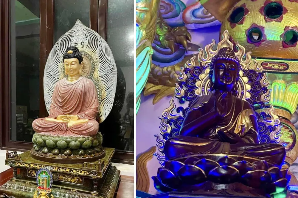 Hai tượng Bổn Sư (đồng mạ, gỗ hương) bị mất. Ảnh: Chùa BM.