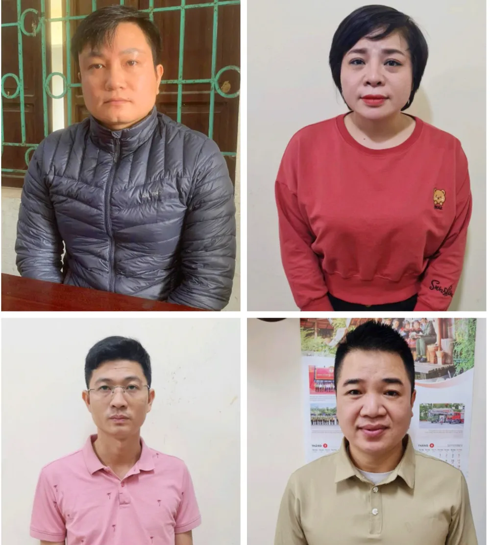 Vũ Đức Hậu (áo đen) và đồng phạm. Ảnh: CACC Vũ Đức Hậu (áo đen) và đồng phạm. Ảnh: CACC