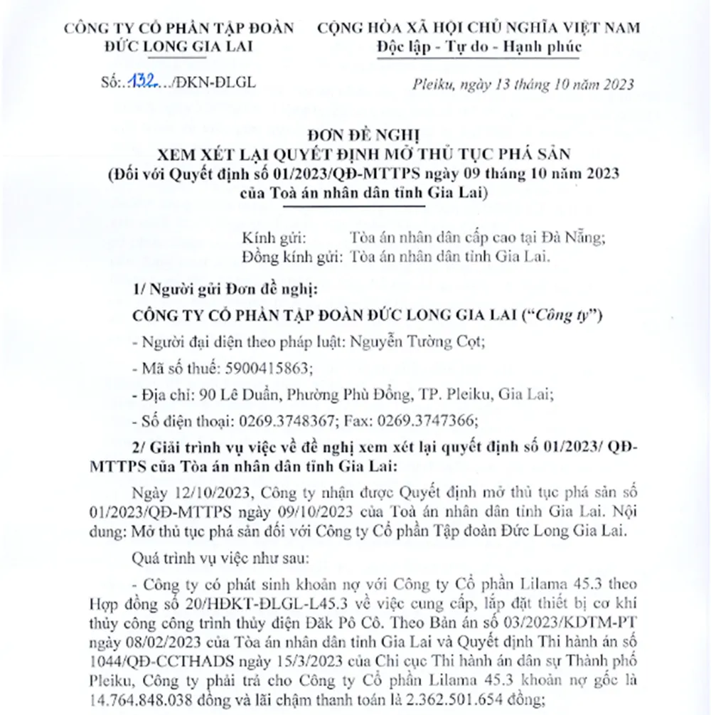 Đơn đề nghị gửi lên TAND Cấp cao tại Đà Nẵng của Công ty CP Tập đoàn Đức Long Gia Lai. Cong-ty-Ta--doan-duc-long-gia-lai-co-don-khieu-nai-len-TAND-cap-cao-da-nang.jpg
