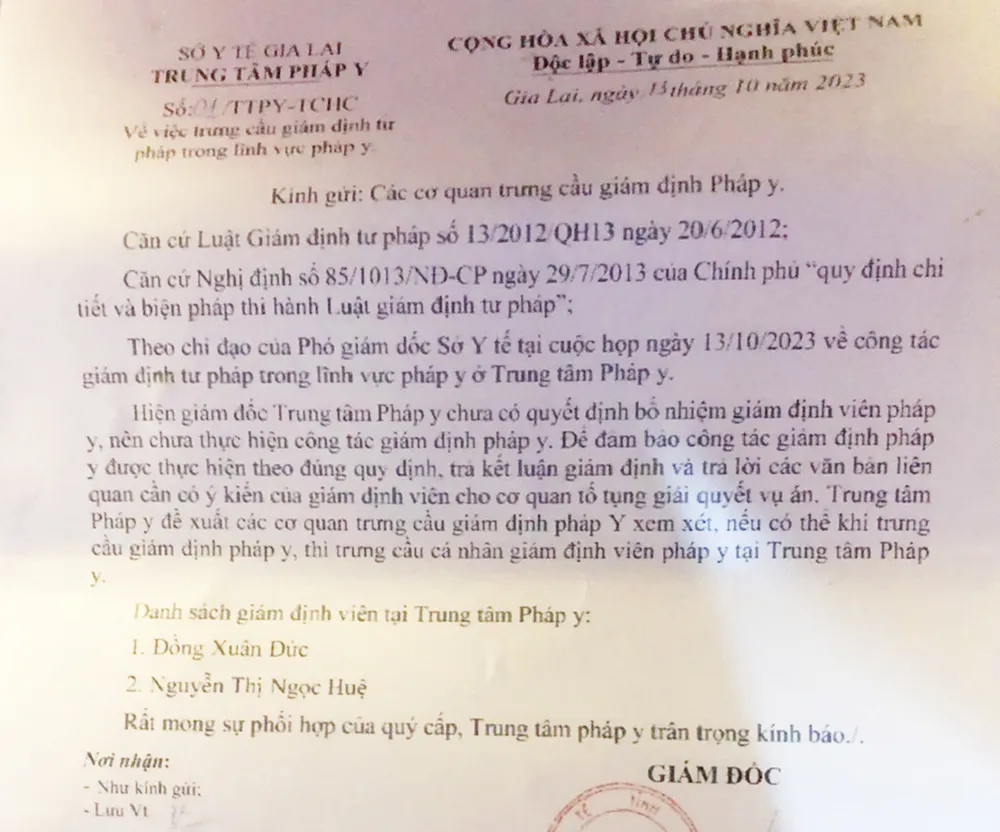 TTGĐPY tỉnh Gia Lai đề xuất trưng cầu cá nhân giám định viên pháp y giám định. Bo-nhiem-giam-doc-trung-tam-giam-dinh-phap-y-gia-lai-sai-quy-dinh 1.jpg